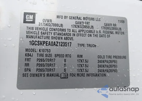 2010 Chevrolet Silverado 1500 Work Truck из США, поврежденный, VIN 1GCSKPEA0AZ123517